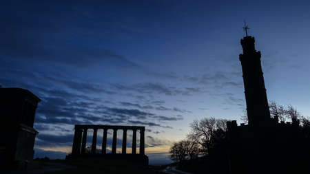 View of old town Edinburgh at twilightの写真素材