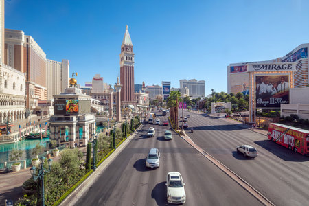 LAS VEGAS - OCT 29 : View of the strip on October 29, 2014 in Las Vegas. The Las Vegas Strip is an approximately 4.2-mile stretch of Las Vegas Boulevard in Clark County, Nevada.のeditorial素材