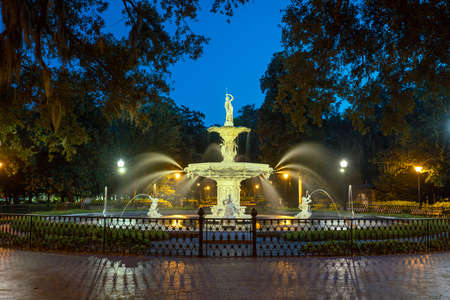 Famous historic Forsyth Fountain in Savannah, Georgia USAの写真素材