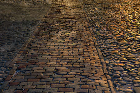 Texture of Cobblestone Street in Savannah at nightの写真素材