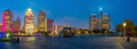View of downtown Detroit riverfront in Michigan USAの写真素材