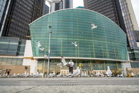 DETROIT, MICHIGAN - NOVEMBER 1 : The General Motors Renaissance Center in Detroit Michigan on November 1, 2016のeditorial素材