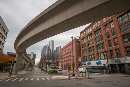 DETROIT, MICHIGAN - NOVEMBER 2 : View of downtown Detroit in  Michigan USA on November 2, 2016のeditorial素材