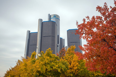 DETROIT, MICHIGAN - NOVEMBER 1 : The General Motors Renaissance Center in Detroit Michigan on November 1, 2016のeditorial素材