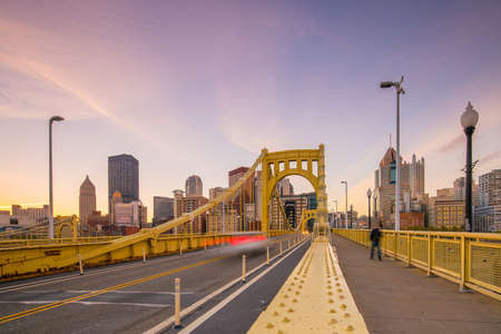 Panorama of downtown Pittsburgh skyline at twilightの写真素材