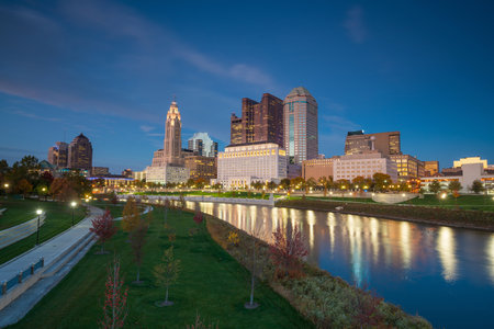 View of downtown Columbus Ohio Skyline at twilightのeditorial素材