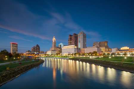 View of downtown Columbus Ohio Skyline at twilightのeditorial素材