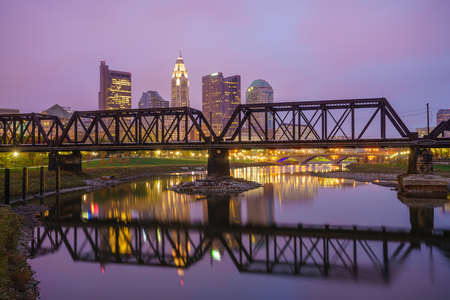 View of downtown Columbus Ohio Skyline at twilightの写真素材