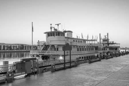 Historic District waterfront of Savannah, Georgia USA at twilightの写真素材