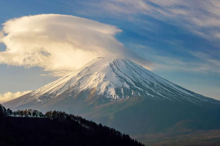Mt. Fuji sunrise at Lake Kawaguchi in Japanの写真素材