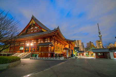 Sensoji Temple in Asakusa Area, Tokyo, Japan at Nightのeditorial素材