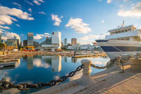 Downtown Cleveland skyline from the lakefront in Ohio USAの写真素材