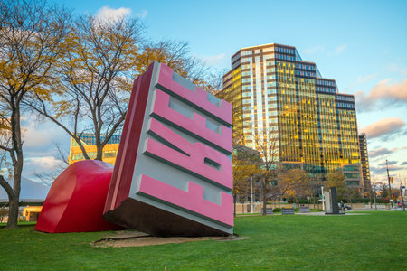 CLEVELAND, OH - NOVEMBER 4: Art sculpture in downtown Cleveland in Ohio USA on November 4, 2016のeditorial素材