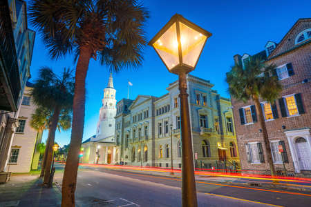 Historical downtown area of  Charleston, South Carolina, USA at twilight.の写真素材