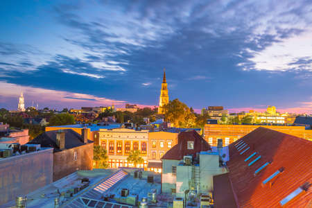Historical downtown area of  Charleston, South Carolina, USA at twilight.の写真素材