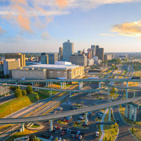 Aerial view of downtown Memphis skyline in Tennessee, USAの写真素材