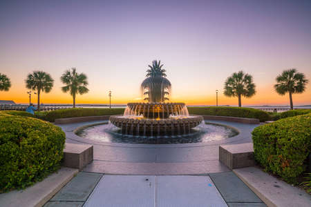Pineapple Fountain at  the Waterfront Park in Charleston, South Carolina, USAの写真素材