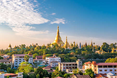 Yangon skyline with Shwedagon Pagoda  in Myanmarの写真素材