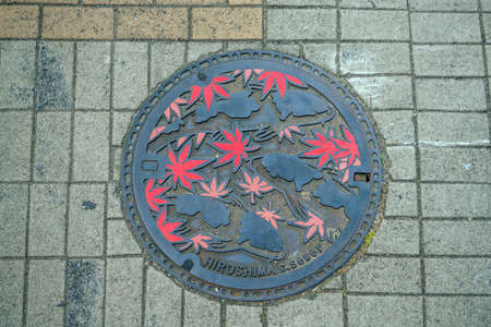 Manhole cover in Hiroshimaの写真素材