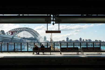 Downtown Sydney skyline with blus sky from train station in Australiaのeditorial素材