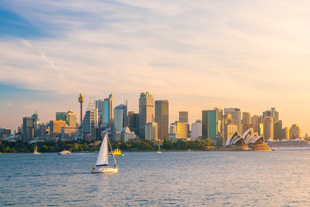 Downtown Sydney skyline in Australia at twilightのeditorial素材