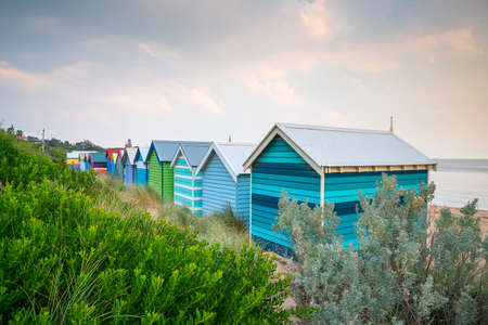 Colorful Beach House at Brighton Beach in Melbourne Australiaの写真素材