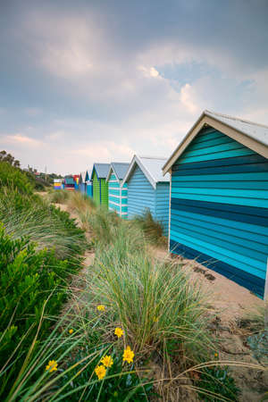 Colorful Beach House at Brighton Beach in Melbourne Australiaの写真素材