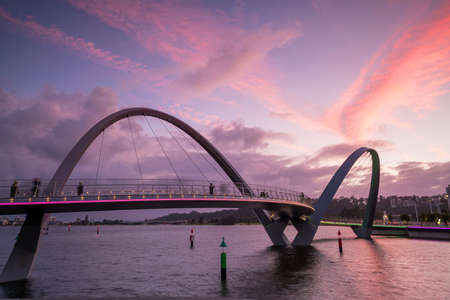 Modern design Arched bridges at Elizabeth Quay marina in Perth, Western Australia.の写真素材
