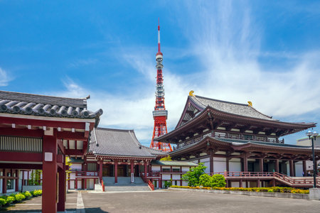 View of Zojo ji Temple and tokyo Tower in Japan.のeditorial素材