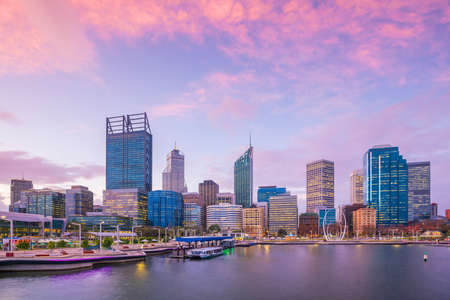 Downtown Perth skyline in Australia at twilightの写真素材