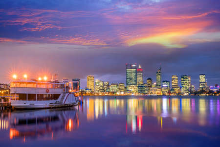 Downtown Perth skyline in Australia at twilightの写真素材
