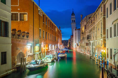 View of canal in Venice Italy at night