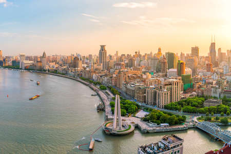 shot of Shanghai, China cityscape at the Bund.