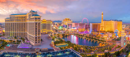 Aerial view of Las Vegas strip in Nevada as seen at night  USA