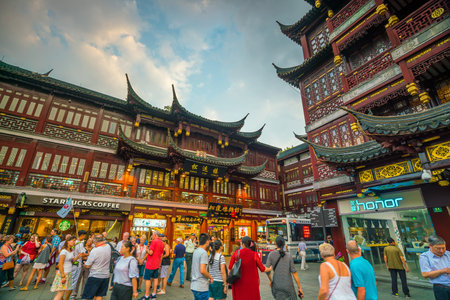 SHANGHAI - SEP 5: Tourists visit Yuyuan garden and shopping street on September 5, 2017 in Shanghai,...