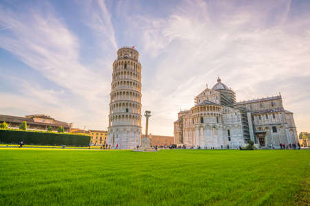 Pisa Cathedral and the Leaning Tower in a sunny day in Pisa, Italy.の写真素材