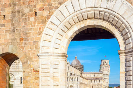 Pisa Cathedral and the Leaning Tower in a sunny day in Pisa, Italy.の写真素材
