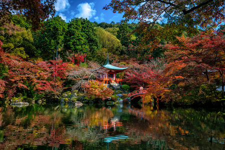 Landscape of Daigo-ji temple with colorful maple trees in autumn, Kyoto, Japanのeditorial素材
