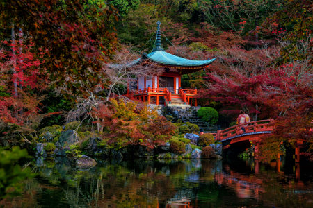 Landscape of Daigo-ji temple with colorful maple trees in autumn, Kyoto, Japanのeditorial素材