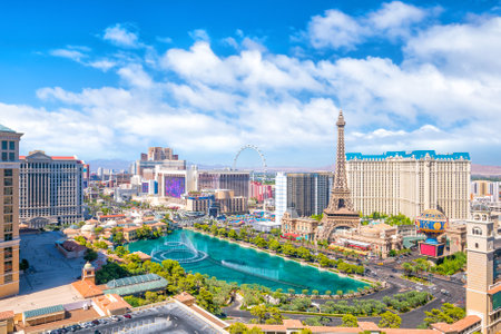 LAS VEGAS, USA - JULY 14 : World famous Vegas Strip in Las Vegas, Nevada on July 14, 2016 in Las Vegas, USAのeditorial素材