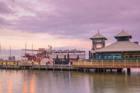 Boat pier in Perth, Australia at twilightの写真素材