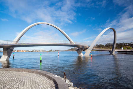 Elizabeth Quay footbridge in Perth waterfront in western Australiaの写真素材