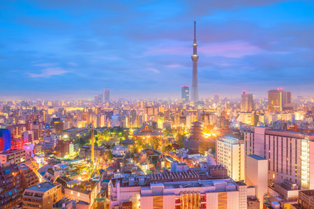 Panorama shot of Tokyo city skyline in Japanのeditorial素材