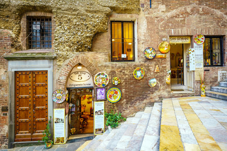 SIENA, ITALY - OCT 21, 2017: souvenir shop in old town Siena. It is a city in Tuscany, Italy. のeditorial素材