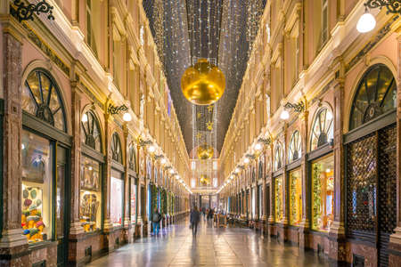 The historical Galeries Royales Saint-Hubert shopping arcades in Brussels, Belgiumの写真素材