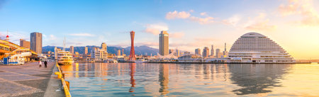 Skyline and Port of Kobe in Japan at twilightのeditorial素材