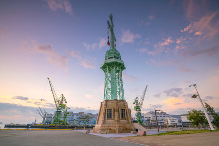 Skyline and Port of Kobe in Japan at twilightのeditorial素材