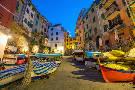Riomaggiore, the first city of the Cique Terre sequence of hill cities in Liguria, Italyのeditorial素材