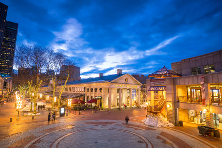 BOSTON, MASSACHUSETTS - MARCH 12 : Outdoor market at Quincy Market  and South Market  in the historic area of Boston on March 12, 2018のeditorial素材