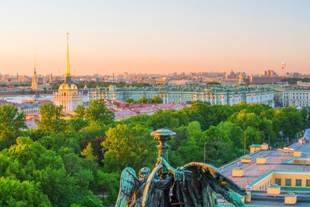 Old town St. Petersburg skyline from top view at sunset in Russiaのeditorial素材